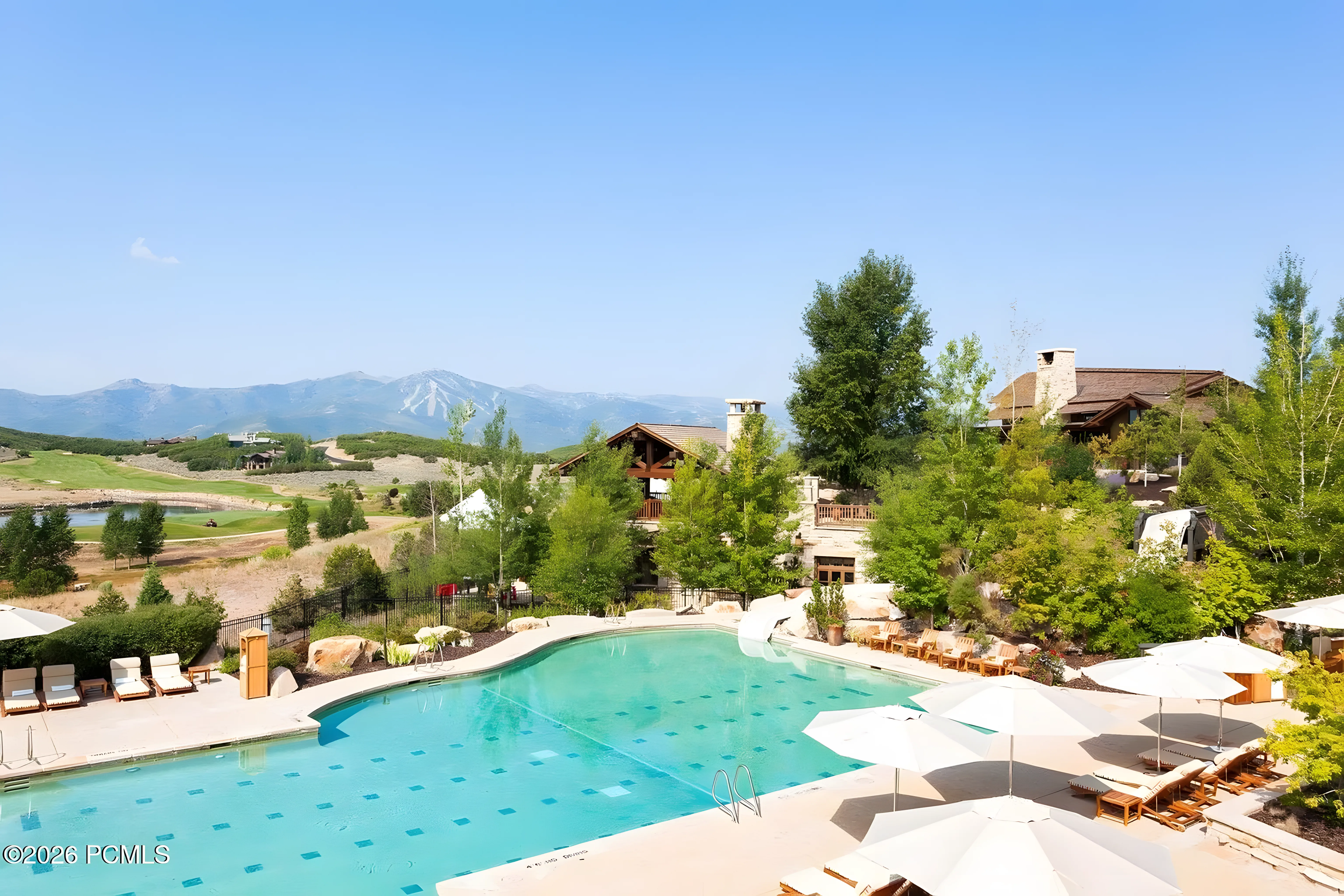 Talisker Club outdoor pool with Uinta Mountain views